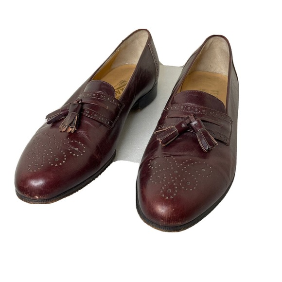 Salvatore Ferragamo Brogue Burgundy Brown Leather Tassle Loafer Shoes Men 8.5 D main image 4